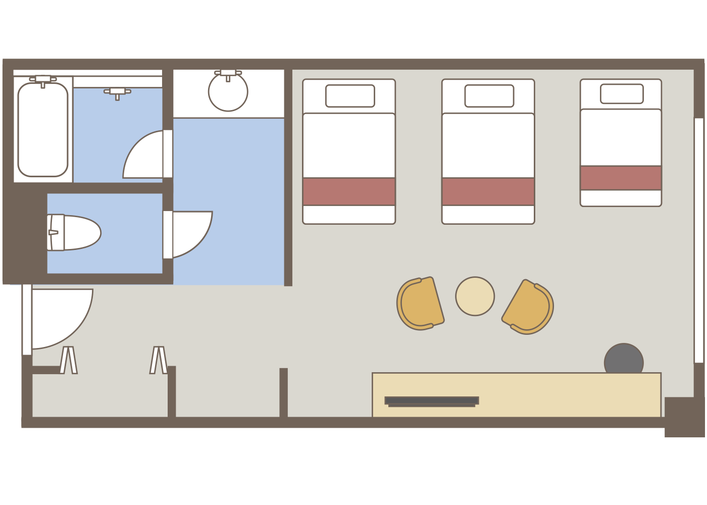 豪华三人房（带浴缸和独立卫生间）